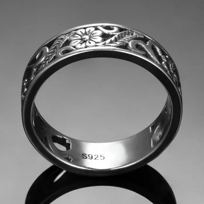 Ringe aus 925er-Sterlingsilber, ausgehöhlt, Vintage-Blumenform, mit Retro-Silber, Hip-Pop, coole Ringe, edler Schmuck, Geschenk für Damen und Herren