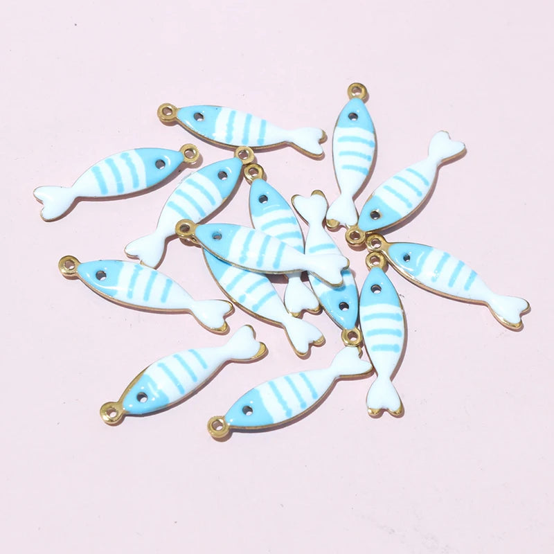 20 Stück 18x5mm Edelstahl Fisch Emaille Charms Anhänger Edelstahl DIY Schmuck Herstellung Zubehör Ergebnisse