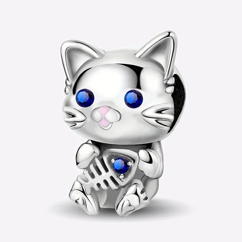 Charms aus 925er-Sterlingsilber mit Tierhantel, niedlicher rosa Hund, Perlen, passend für DIY-Armbänder, Armreifen, Geschenk von hochwertigem Schmuck