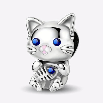 Charms aus 925er-Sterlingsilber mit Tierhantel, niedlicher rosa Hund, Perlen, passend für DIY-Armbänder, Armreifen, Geschenk von hochwertigem Schmuck