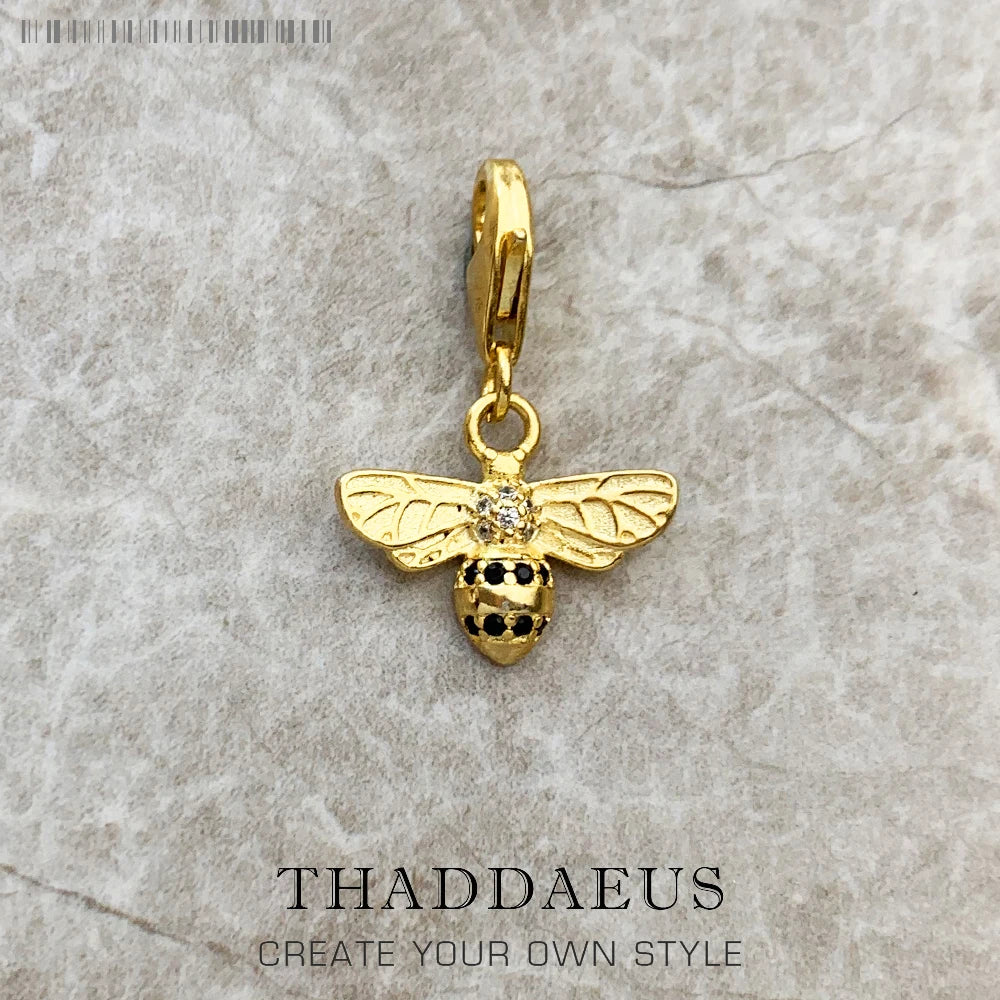 925 Sterling Silber Schöne Gold Farbe Bee Tier Anhänger Charme Für Frauen Männer Edlen Schmuck