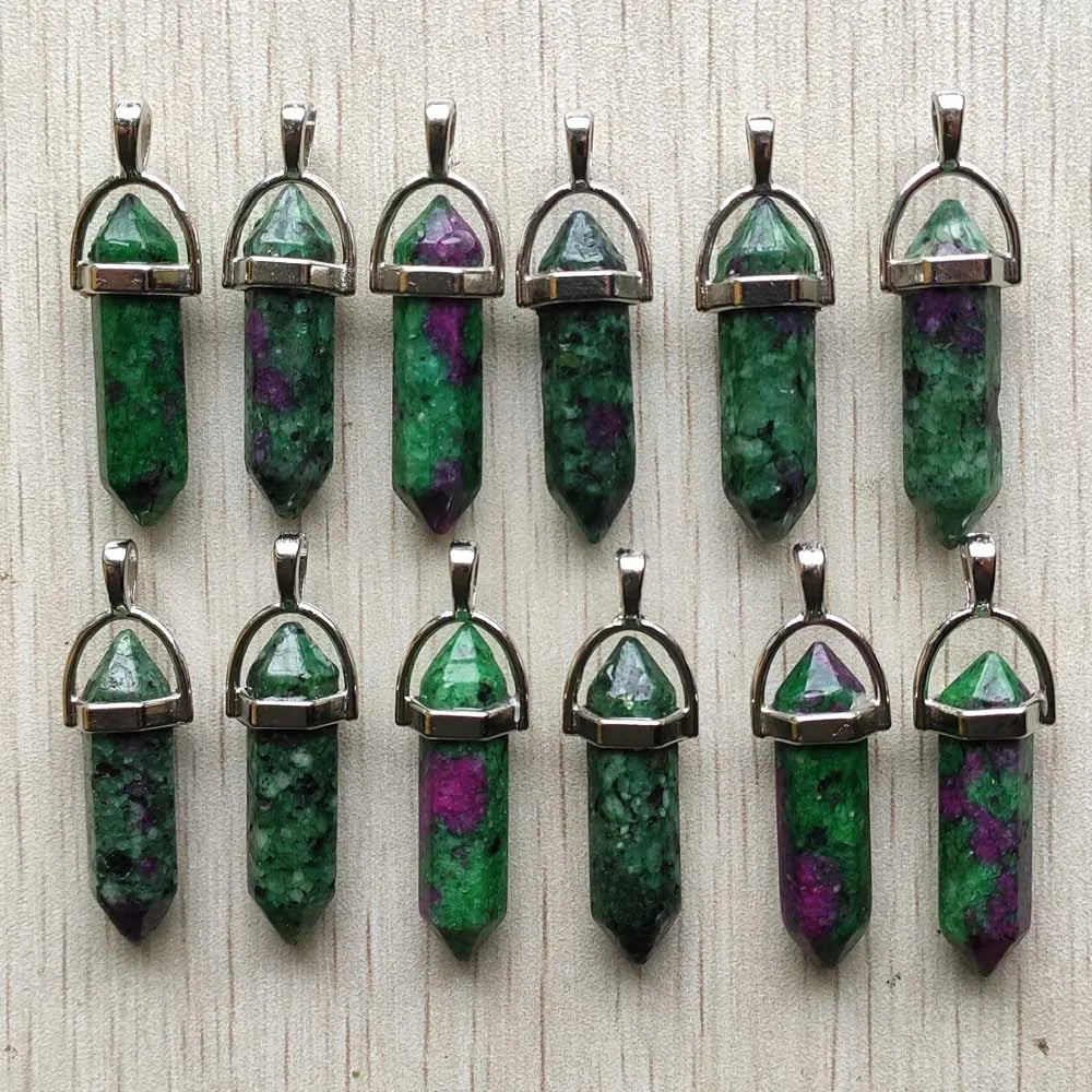 Schneller Versand Naturstein Quarz Aventurin Lapis Kristall sechseckige Säule Anhänger für Schmuck Zubehör 12 Stück Großhandel