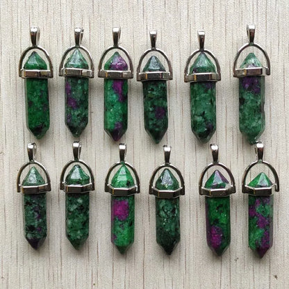 Schneller Versand Naturstein Quarz Aventurin Lapis Kristall sechseckige Säule Anhänger für Schmuck Zubehör 12 Stück Großhandel