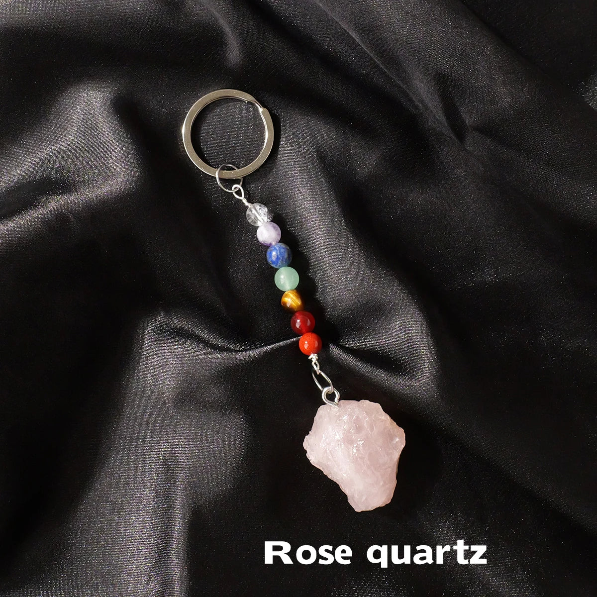 1 Stück natürlicher Kristall-Schlüsselanhänger mit sieben Chakra, Kristall-Rohstein-Anhänger, handgefertigter Schmuck, Festival-Geschenk