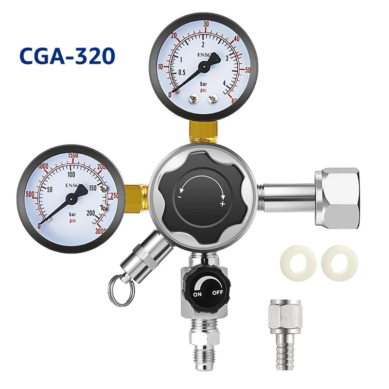 CGA-320 Fassungsregler, abnehmbares Ausgangsgewindeventil, 0–60 PSI Homebrew Co2-Regler für kohlensäurehaltiges Bier