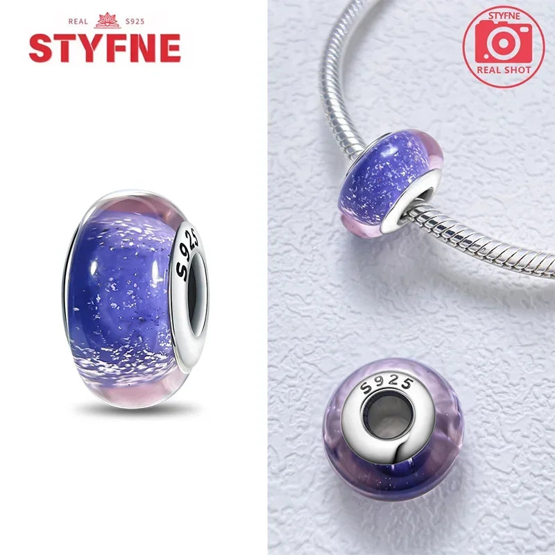 Echtes Sterlingsilber 925, Blumen-Charms, Glas, neue Original-Perle, bunt, Murano, passend für Original-Armbänder, DIY für Frauen, Schmuck, Geschenke