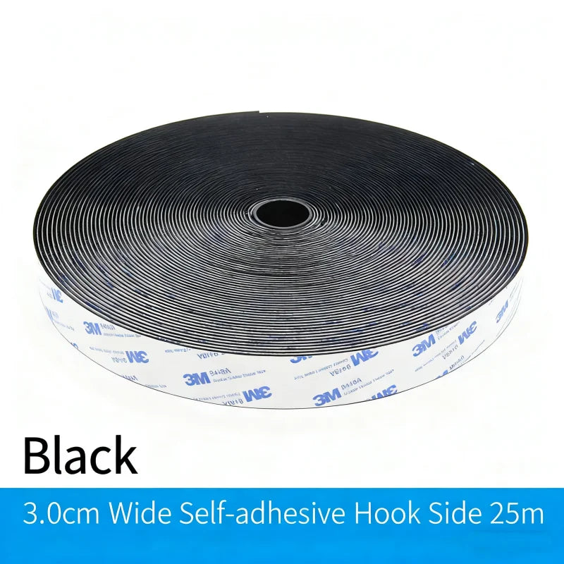 3M 9448A Schwarzes doppelseitiges Klebeband, 25 m, 16–100 mm, starkes, spurloses Seitenbefestigungsband mit Klettverschluss, hochtemperaturbeständig