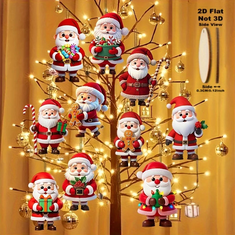 10 Stück Weihnachts-Holz-Lebkuchenmann Weihnachtsmann 2D flacher Holzanhänger Weihnachtsbaumdekoration Perfektes Weihnachtsgeschenk Dekor