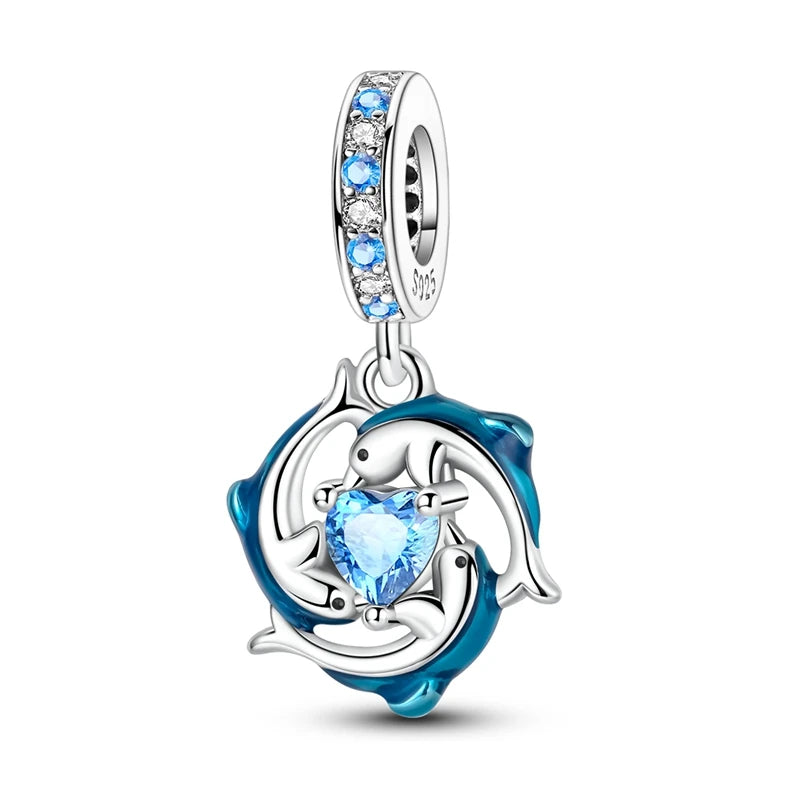 Charms-Anhänger aus 925er-Sterlingsilber mit blauen Ozean-Serie, passend für das DIY-Armband der Marke, Damenschmuck, Geschenke für Freundin