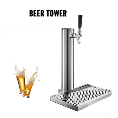 Triple Taps Fassbierturmspender mit Tropfschale, Edelstahlfass Bierturm Kegerator Tower, vormontiertes Kit für Bar