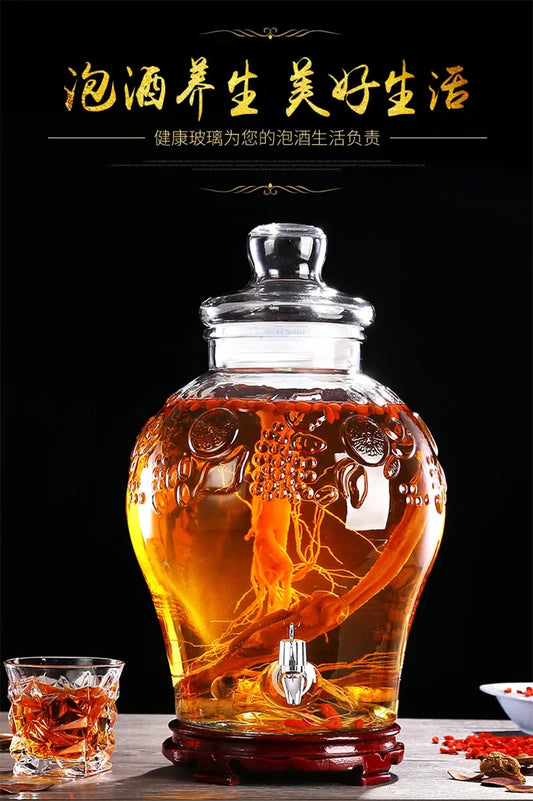 Leeres dickes Glas-Enzymfass-Weinglas mit Wasserhahn, bleifreies Glas, Obst, traditionelle chinesische Medizin, Alkoholflaschen, 2,5 l