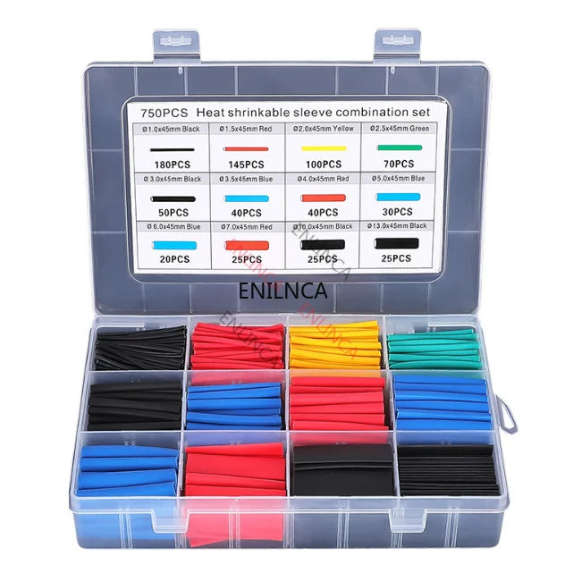 127-750 Stück Wärmeschrumpfschlauch-Set, Hitzebeständiger Schlauch, Schrumpfverpackungs-Kit für Elektrische Verbindungen, Kabelisolierung