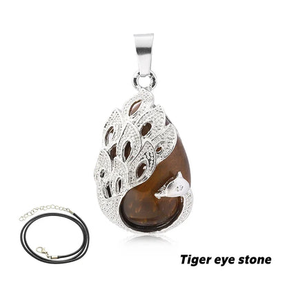 Wassertropfen Naturstein Anhänger Pfau Halskette Quarz Kristall Opal Tigerauge Halskette Anhänger für Frauen Männer Schmuck Geschenk