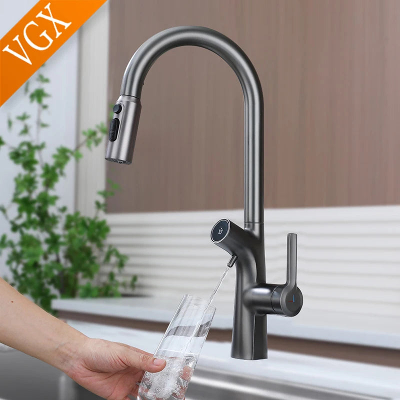 VGX Wasserfilter, Küchenarmatur, Doppelauslauf, reiner Trinkwasserhahn, herausziehbarer Küchenspüle, Mixer, Küche, Gourmet-Wasserhahn, Kran, Gold
