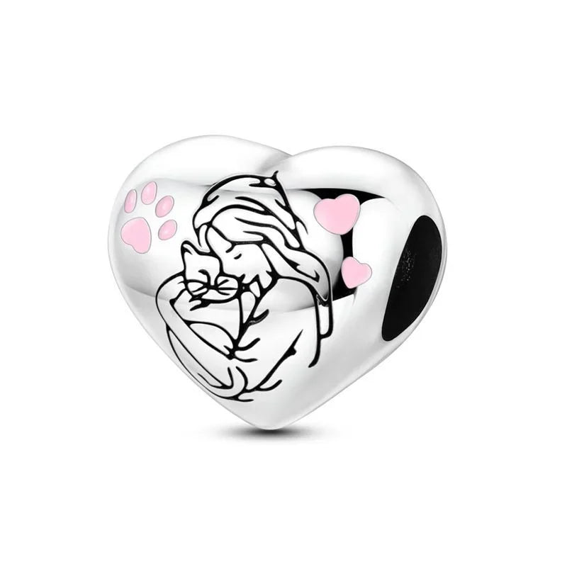 Bezaubernde herzförmige Perlen aus 925er-Sterlingsilber, Familie, Liebe, Tier, Fußabdruck, Charm-Armband, Halskette, passend für Frauen, DIY-Urlaubsgeschenke
