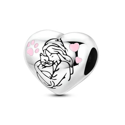Bezaubernde herzförmige Perlen aus 925er-Sterlingsilber, Familie, Liebe, Tier, Fußabdruck, Charm-Armband, Halskette, passend für Frauen, DIY-Urlaubsgeschenke