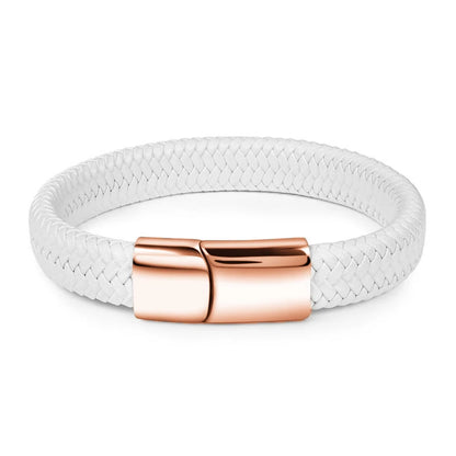 Fashion Simple White Leather Braid Bracelet Stainless Steel Buckle Clasps for Men Handmade Bangle Wholesale Charm Jewelry Gift