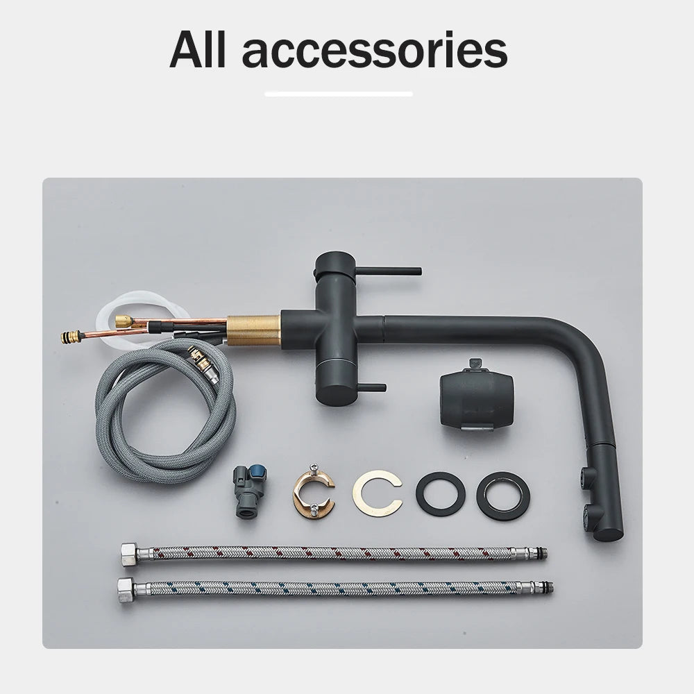 Rozin Wasserreiniger, Küchenarmatur, Schwarz, herausziehbarer flexibler Filter, Küchenarmaturen, Kran, Messing, 2-in-1-Mischbatterie für heißes und kaltes Wasser