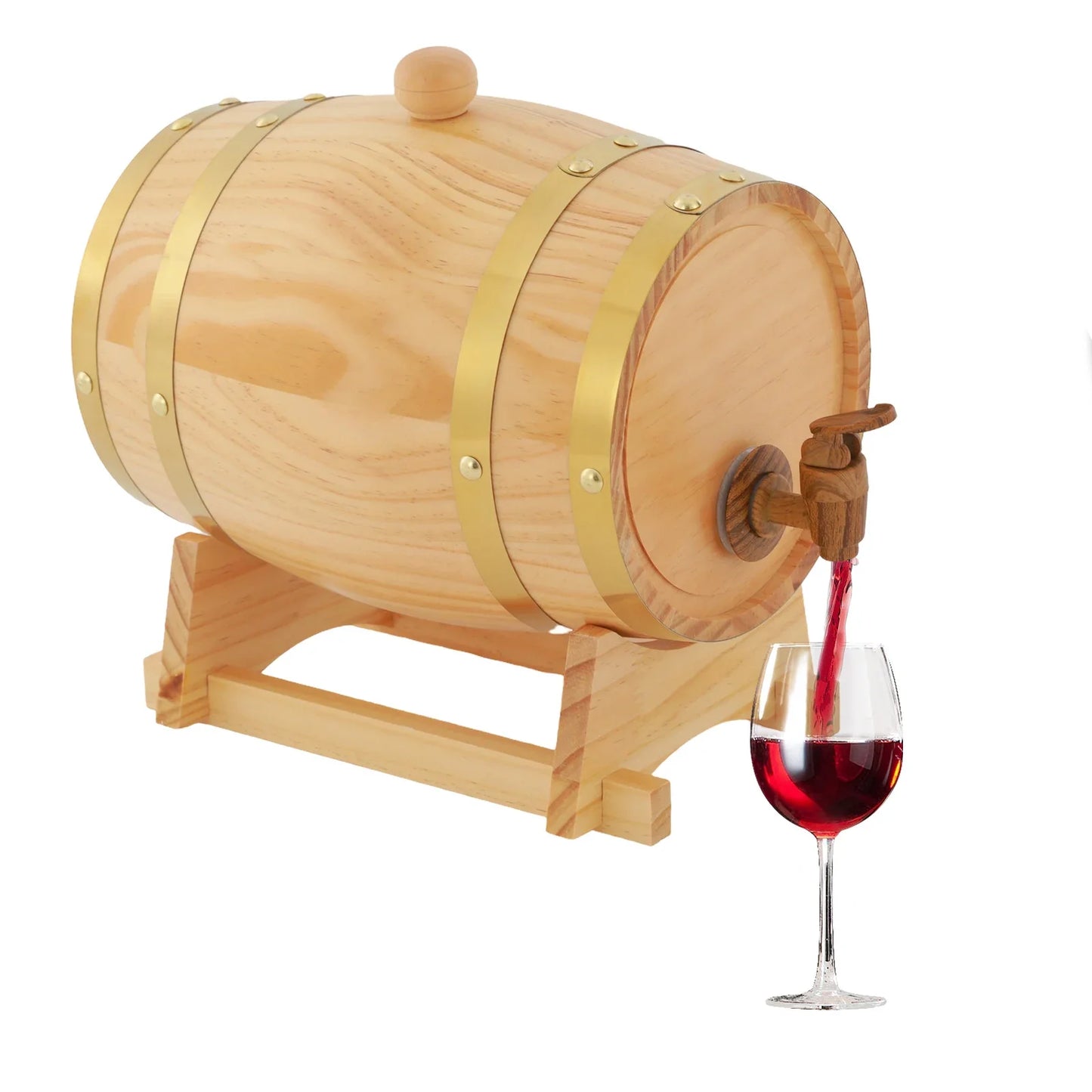 3L Weinfass aus Holz, Original Holzweinfass für Wein und Whisky mit Ständern und Zapfhahn, Ellipsenförmige Aufbewahrung für Apartments