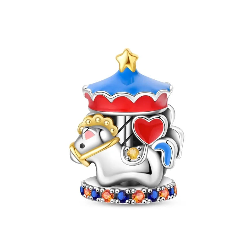 Vergnügungspark-Charm aus 925er-Sterlingsilber, Riesenrad, Achterbahn, Zirkus, Clown, Karussell, passend für DIY-Armbänder, Halsketten, Souvenir