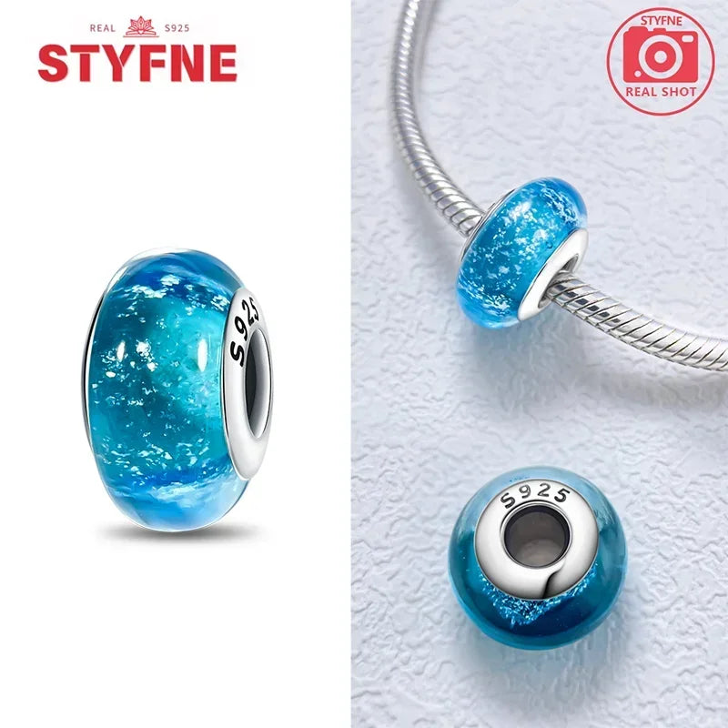 Echtes Sterlingsilber 925, Blumen-Charms, Glas, neue Original-Perle, bunt, Murano, passend für Original-Armbänder, DIY für Frauen, Schmuck, Geschenke