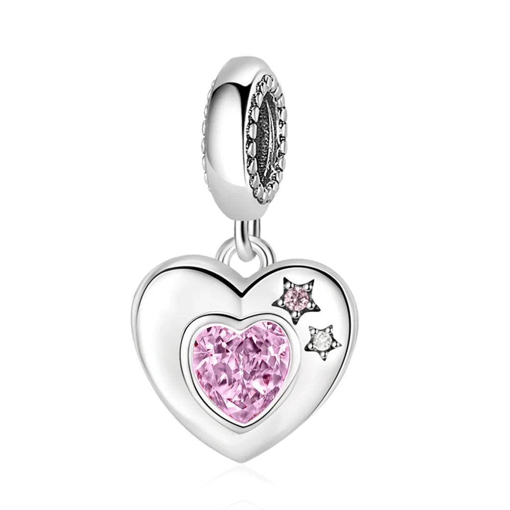 Charm-Anhänger aus 925er-Sterlingsilber mit Oktopusperlen und Stammbaum und Herz, passend für Schlangenarmband, Boutique-Halskette, rosa Anhänger, Geschenk
