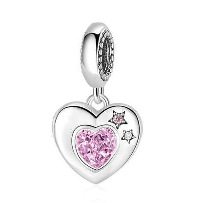 Charm-Anhänger aus 925er-Sterlingsilber mit Oktopusperlen und Stammbaum und Herz, passend für Schlangenarmband, Boutique-Halskette, rosa Anhänger, Geschenk
