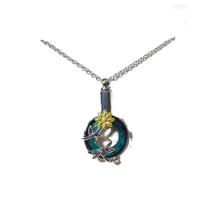 Urnen-Anhänger-Halskette, Libellen-Sonnenblumen-Gedenkschmuck für Asche, Andenken für Liebste und Haustiere