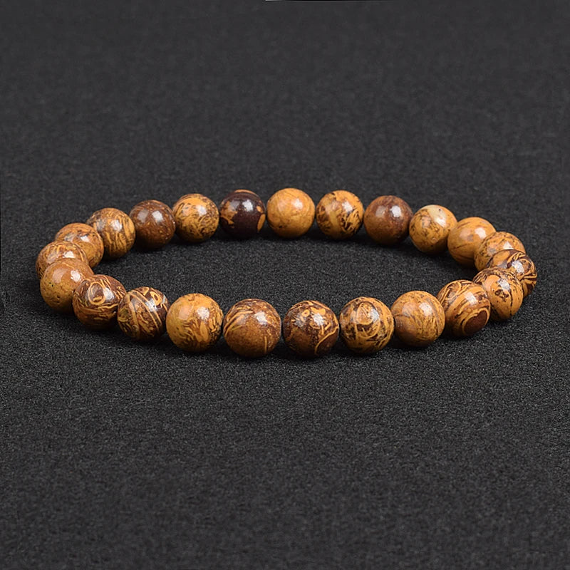 Genuine natural stone bracelet: Apatite, Lapis Lazuli, Agate, Crystal, Tiger's Eye. High-quality gemstone bead bracelet. Men's jewelry bangle.