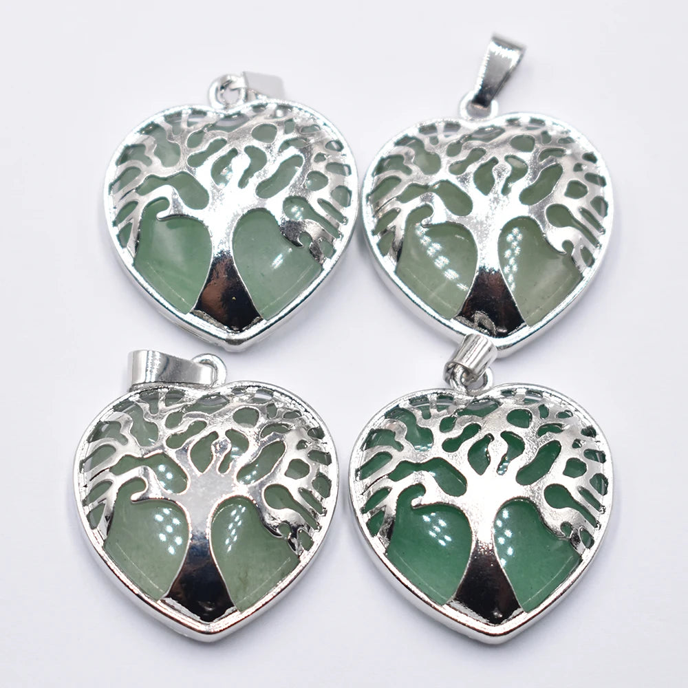 Großhandel 12 teile/los Mode natürliche Amethyste Lapis Herz Legierung Baum des Lebens Anhänger für Schmuck Zubehör Markierung kostenlos
