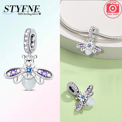 925er Sterlingsilber, Farbe, Glühwürmchen, Chamäleon, Schmetterling, leuchtende Charms, Perlen, passend für Original-Armbänder, DIY-Schmuck, Geschenk