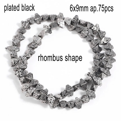 Schwarze vulkanische Lavagesteinperlen, Mineralperlen, Charms, Rohrwürfel, runde geometrische Formperlen für Schmuckherstellung, DIY-Armband