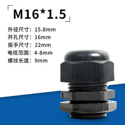 Schwarzes Nylon-Elektrokabel, wasserdicht, M10, M12, M14, M16, M18, M20, M22, M24, M25 x 1,5 mm, Kabelverschraubung x 20
