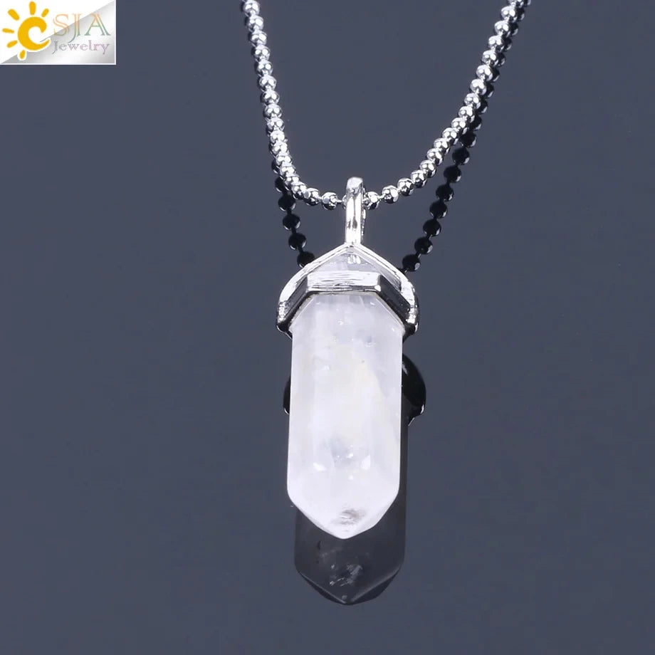 CSJA Sechseckige Kugel Kristall Halsketten Natürlicher Edelstein Quarz Halskette Anhänger Chakra Amethysten Rosa Quarz Lapislazuli G957