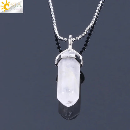 CSJA Sechseckige Kugel Kristall Halsketten Natürlicher Edelstein Quarz Halskette Anhänger Chakra Amethysten Rosa Quarz Lapislazuli G957