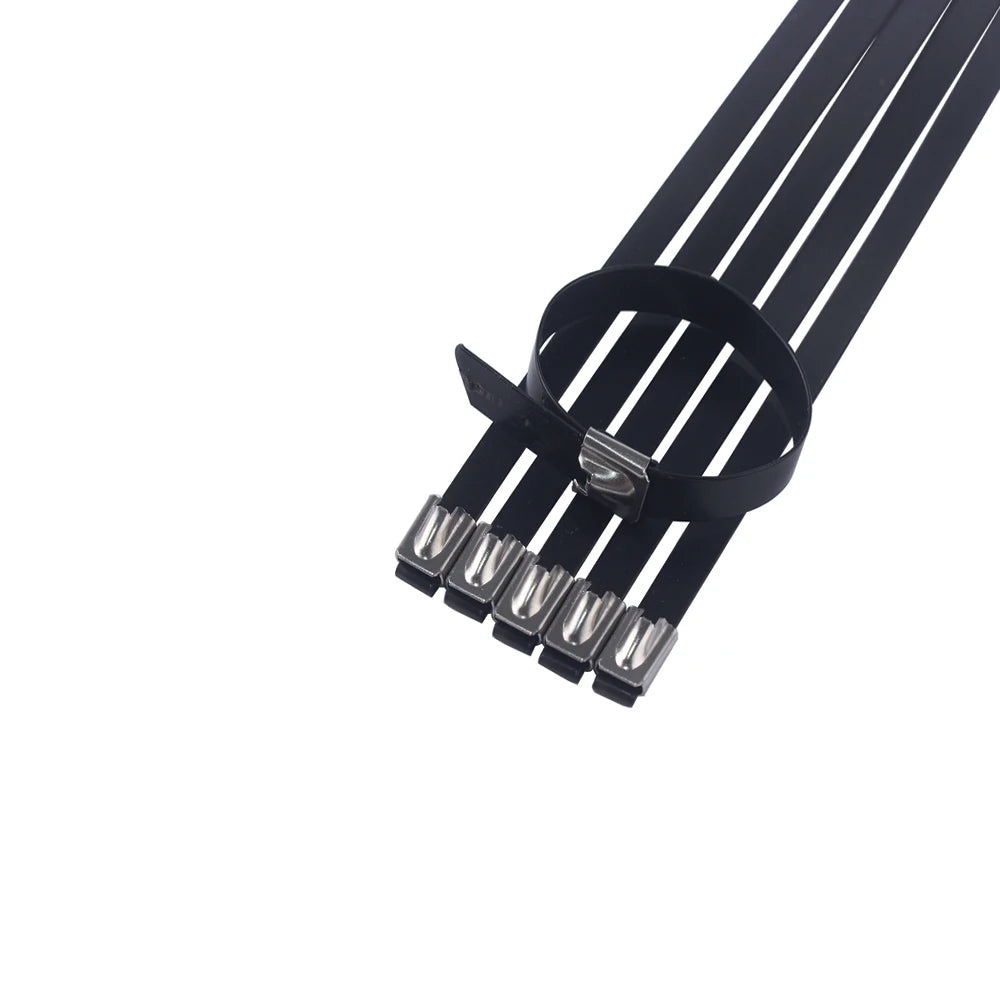 50/100 Stück SS304 schwarz beschichtete Edelstahl-Metall-Kabelbinder, selbstsichernde Kabelbinder, 4,6 mm Breite, 4,6 x 100 mm, 4,6 x 300 mm, 350