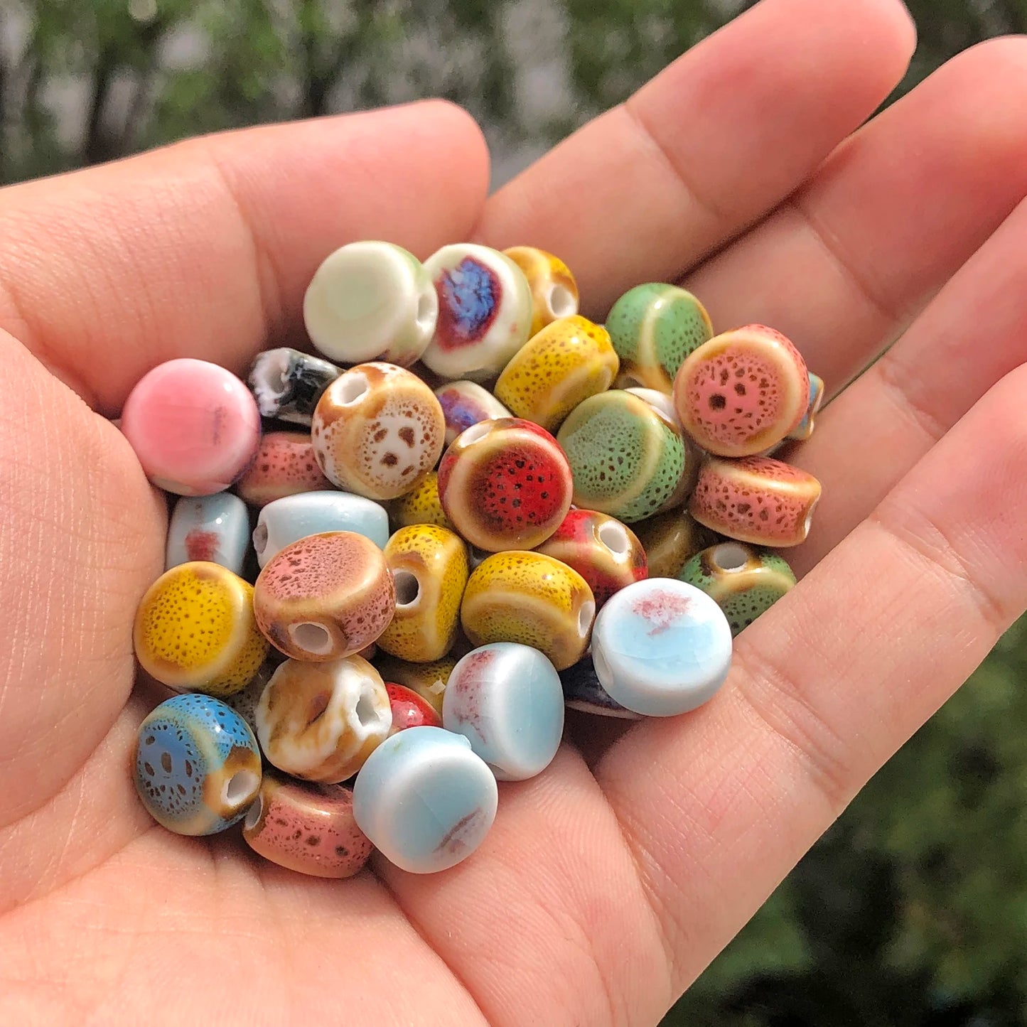 10 Stück mehrfarbige Keramik-flache runde Perlen zum Selbermachen, lose Perlen für Strandschmuck, Böhmen, Kunsthandwerk, Schmuckherstellung, Zubehör, 11 mm