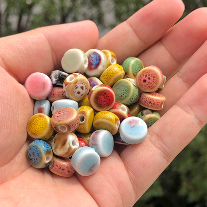 10 Stück mehrfarbige Keramik-flache runde Perlen zum Selbermachen, lose Perlen für Strandschmuck, Böhmen, Kunsthandwerk, Schmuckherstellung, Zubehör, 11 mm