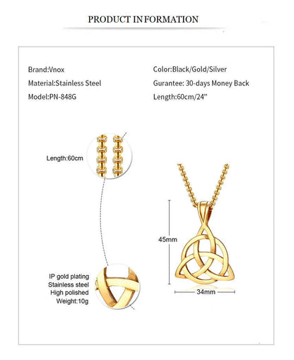 Vnox Wikinger-Halsketten mit keltischem Knoten für Herren, Edelstahl, Dreifachknoten-Anhänger, lässiger Herrenschmuck mit 61 cm Box-Kette