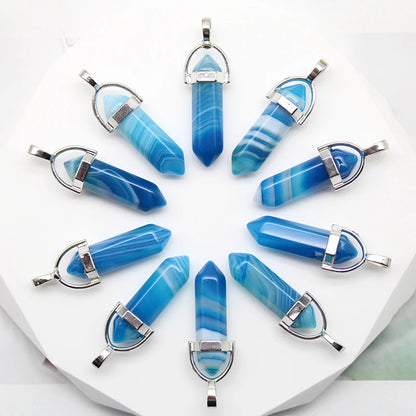 24 stücke Natürliche Stein Achate Quarz Kristall Anhänger Für Halskette Charme Fluorit Sechseckigen Anhänger DIY Schmuck Machen Zubehör