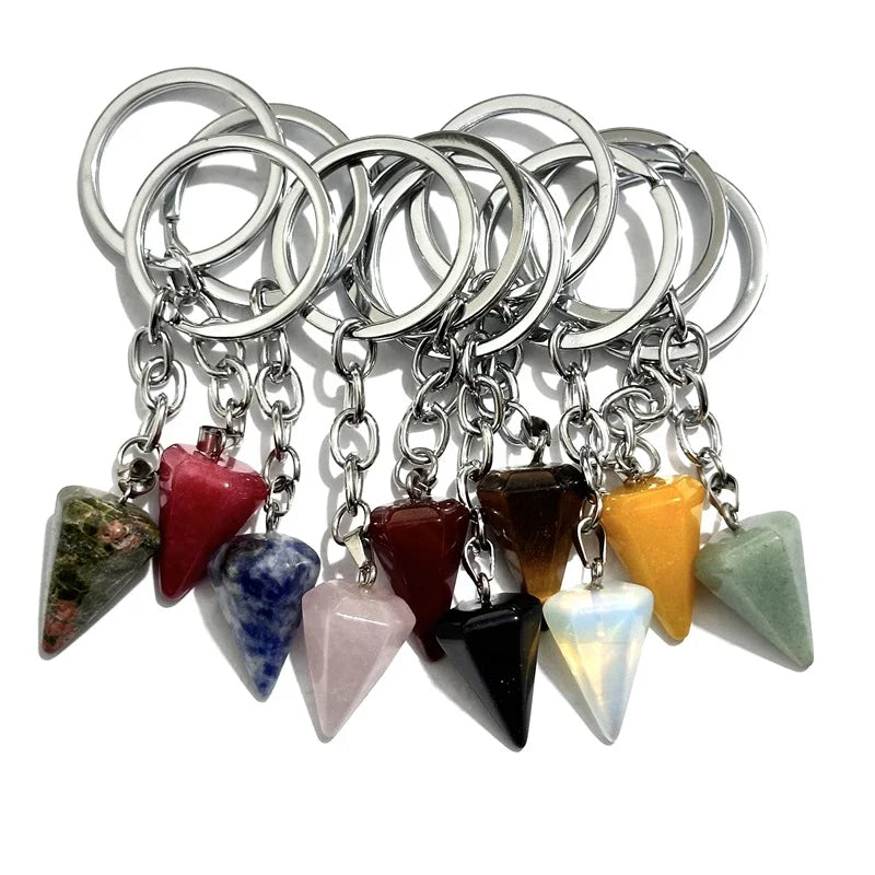 20 stücke Natürliche Stein Kristall Quarz Schlüsselbund Frauen Männer Handtasche Hangle Auto Schlüssel Halter Raw Mineral Stein Schlüsselring Schmuck