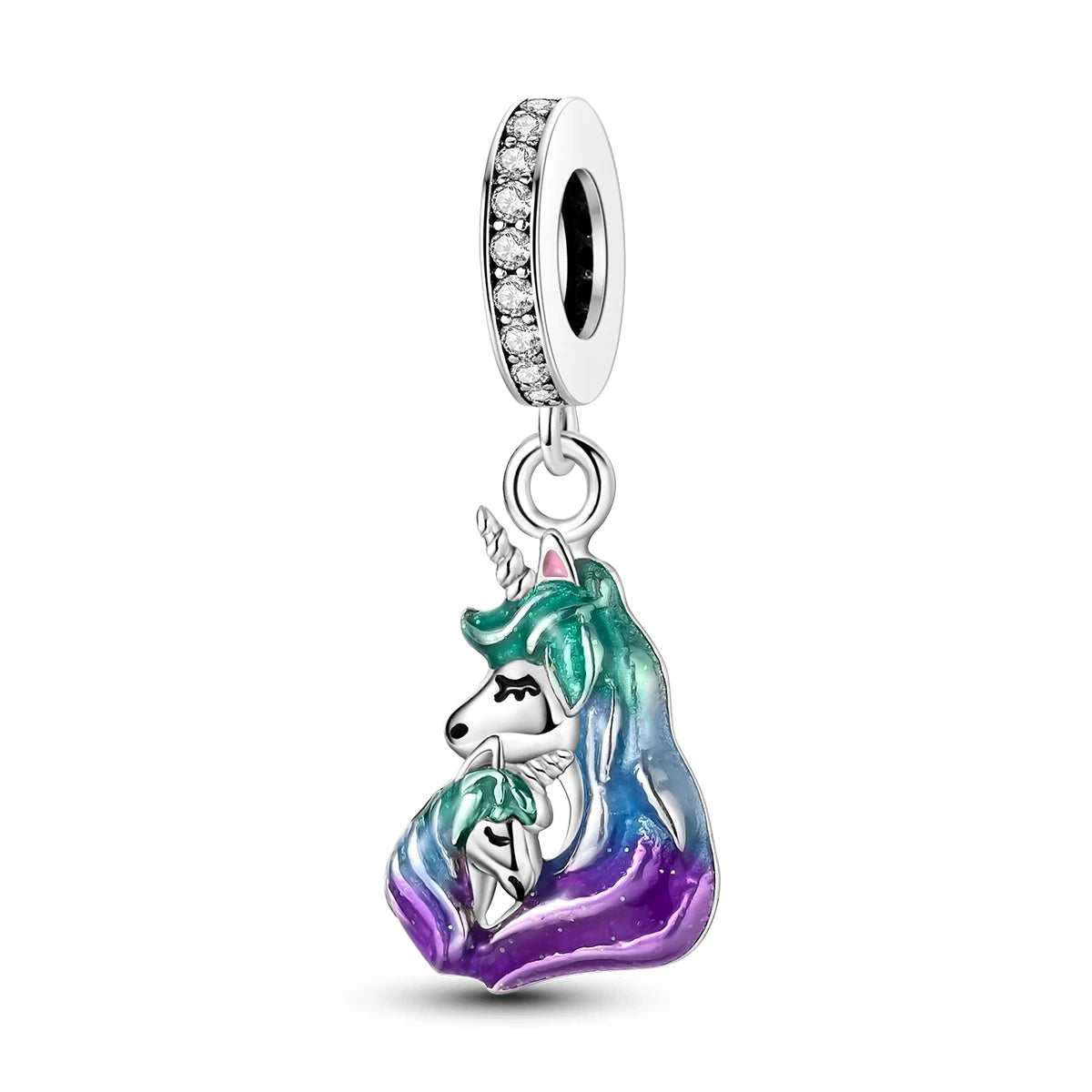 Versilberte bunte Charms-Perlen passen zu Original-Armreif, Einhorn, feuriger Drache, Anhänger, baumelndes Armband, DIY-Frauen-Schmuck, Geschenk