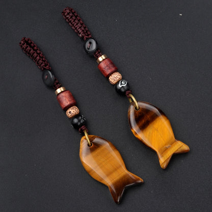 1 stücke natürliche Halbe del stein Tigerauge Stein gewebte kleine Fisch Auto Schlüssel bund Tasche Anhänger Schmuck Zubehör Geschenk