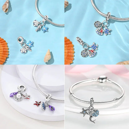 Heißer Verkauf 925 Sterling Silber Ozean Welt Serie Meeresschildkröte Seestern Kleine Krabbe Krake Charms Bead Fit 925 Armband DIY Schmuck