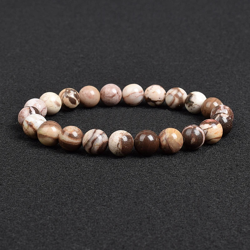 Genuine natural stone bracelet: Apatite, Lapis Lazuli, Agate, Crystal, Tiger's Eye. High-quality gemstone bead bracelet. Men's jewelry bangle.