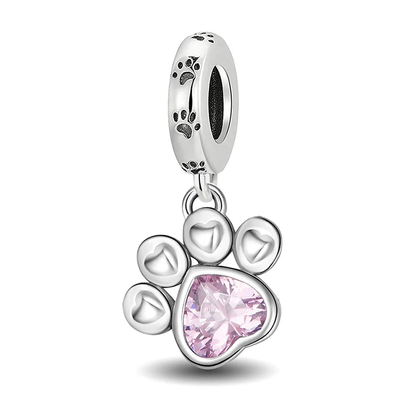 Charms aus 925er-Sterlingsilber mit Tierhantel, niedlicher rosa Hund, Perlen, passend für DIY-Armbänder, Armreifen, Geschenk von hochwertigem Schmuck