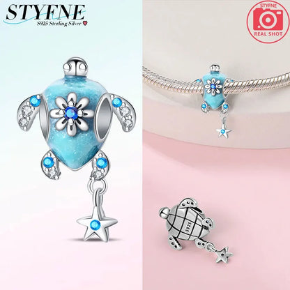 925 Silber Schildkröte Delphin Fischschwanz Muschel Seepferdchen Oktopus Leuchtende Charms Perlen passen Original Armbänder DIY Schmuck Geschenk