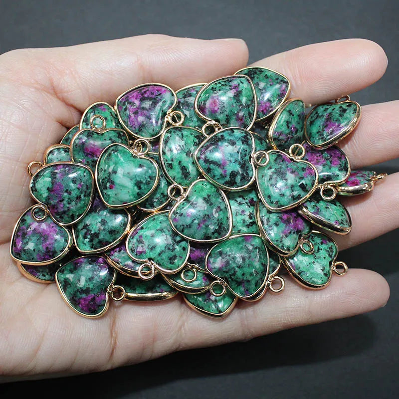 10 Stück Liebe Naturstein Amethyst Tigerauge Rosa Kristall Mischfarbe Stein Herz Anhänger für DIY Schmuck Halskette Exquisites Geschenk