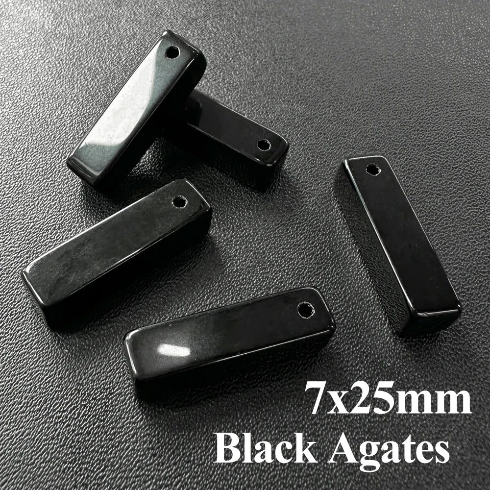 5 teile/los Naturstein Anhänger Rechteck Schwarz Achate Anhänger Charms für Die Herstellung DIY Jewerly Halskette Armband 7x25mm