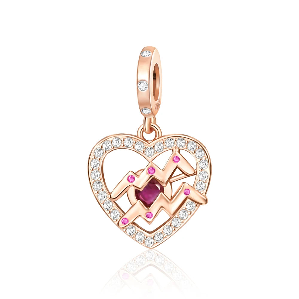 Roségold-Serie, 925er-Sterlingsilber, Zwölf Sternbilder, Halbmondkrone, High-Heel-Charm, passend für DIY-Armbänder, Halsketten, Geschenke